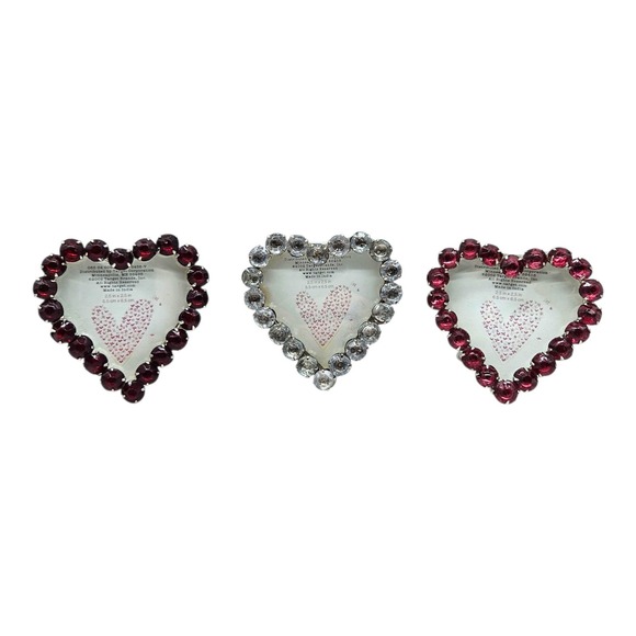 Target Other - 3 VTG Heart Shape Rhinestone Picture Frames Small Mini Red Pink Clear Y2K 2.5"